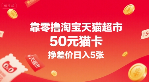 靠零撸淘宝天猫超市50元猫卡，挣差价日入5张-网创星球