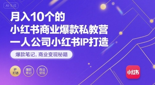 月入10个的小红书商业爆款私教营，一人公司小红书IP打造，爆款笔记，商业变现秘籍-网创星球