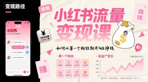 小红书流量变现课，如何从第一个粉丝就开始挣钱-网创星球