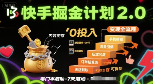 快手掘金计划2.0，快手电商变现全流程，简单可复制，0投入-网创星球