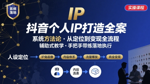 抖音个人IP系统落地实操大课，实操课程，辅助落地-网创星球