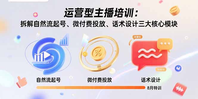运营型主播培训：拆解自然流起号、微付费投放、话术设计三大核心模块-8月-网创星球
