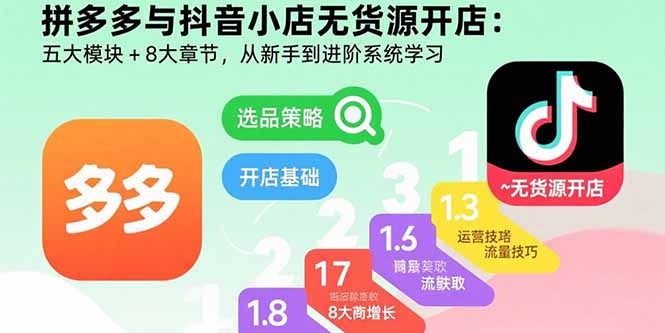 拼多多与抖音小店无货源开店：五大模块+8大章节，从新手到进阶系统学习-网创星球