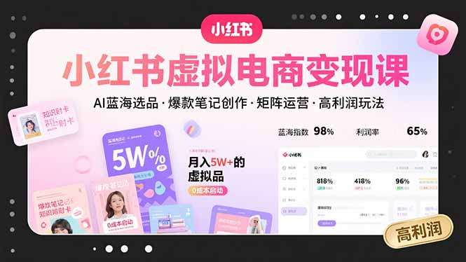 小红书虚拟电商变现课，AI蓝海选品，爆款笔记创作，矩阵运营，高利润玩法-网创星球