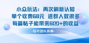 小众玩法再次刷新认知单个收费68米进群人数很多每篇帖子能带来6张的收益-网创星球