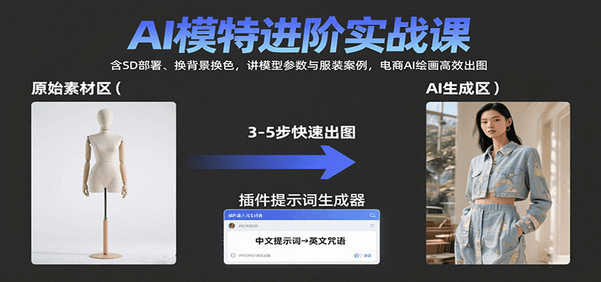 AI模特进阶实战课：含SD部署、换背景换色，讲模型参数与服装案例，电商AI绘画高效出图-网创星球