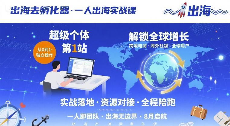 出海去孵化器，一人出海实战课，​超级个体第1站，解锁全球增长-网创星球