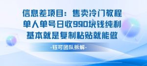 信息差项目：售卖冷门教程单人单号日收9张纯利基本就是复制粘贴就能做-网创星球