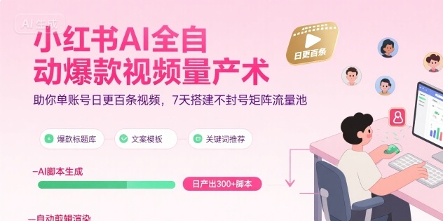 小红书AI全自动爆款视频量产术，助你单账号日更百条视频，7天搭建不封号矩阵流量池(更新8月)-网创星球