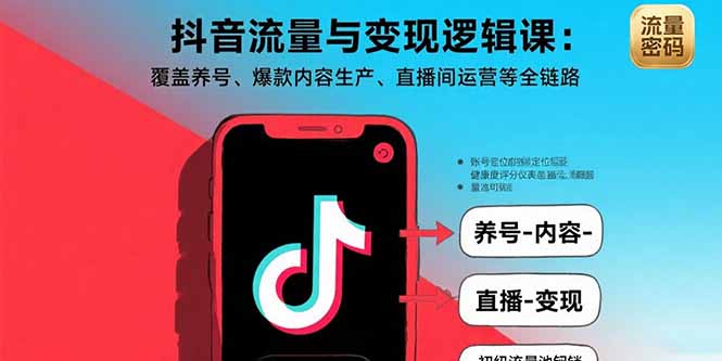 抖音流量与变现逻辑课：覆盖养号、爆款内容生产、直播间运营等全链路-网创星球