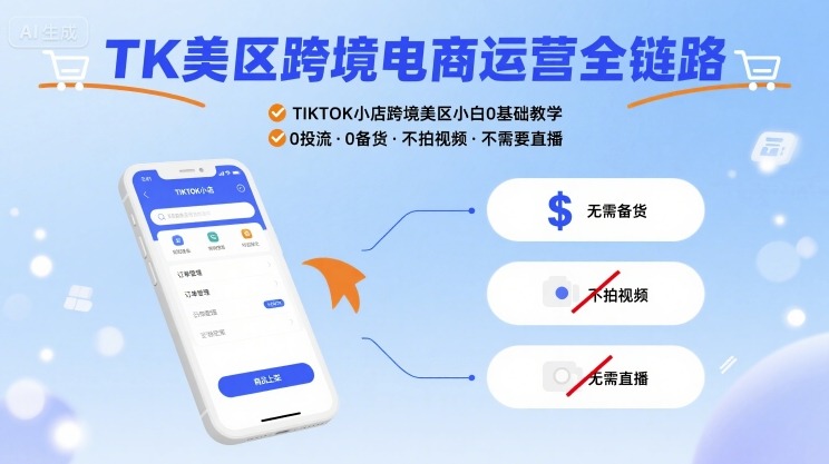 TK美区跨境电商运营全链路，TIKTOK小店跨境美区小白0基础教学，0投流0备货不拍视频不需要直播-网创星球