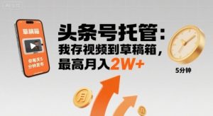 【头条号托管 】我存视频到草稿箱,你每天5分钟发布,最高月入2W+【揭秘】-网创星球