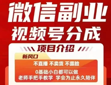 微信副业视频号分成，不直播 不卖货 不露脸，三五分钟即可完成一条作，每日收益几十、几张不等-网创星球