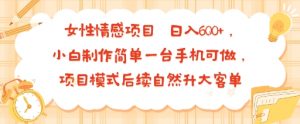 女性情感项目 小白制作简单一台手机可做 项目模式后续自然升大客单 日入6张-网创星球