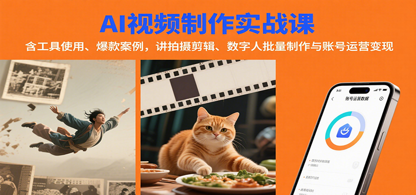 AI视频制作实战：含工具使用、爆款案例，讲拍摄剪辑、数字人批量制作与账号运营变现-网创星球
