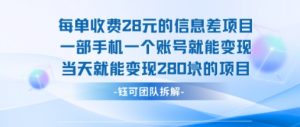 每单收费28米的项目单日能变现280左右 一部手机一个账号就能变现-网创星球