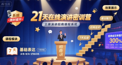 21天在线演讲密训营，王牌演讲招商课程系统-网创星球