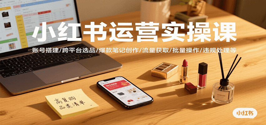小红书运营实操课，账号搭建/跨平台选品/爆款笔记创作/流量获取/批量操作/违规处理等-网创星球