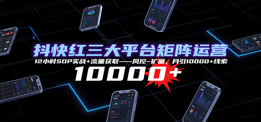 抖快红三大平台矩阵运营，12小时SOP实战+流量获取-风控-扩量，月引10000+线索-网创星球