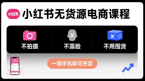 小红书无货源电商课程，不拍摄不露脸不用囤货，一部手机即可开店-网创星球