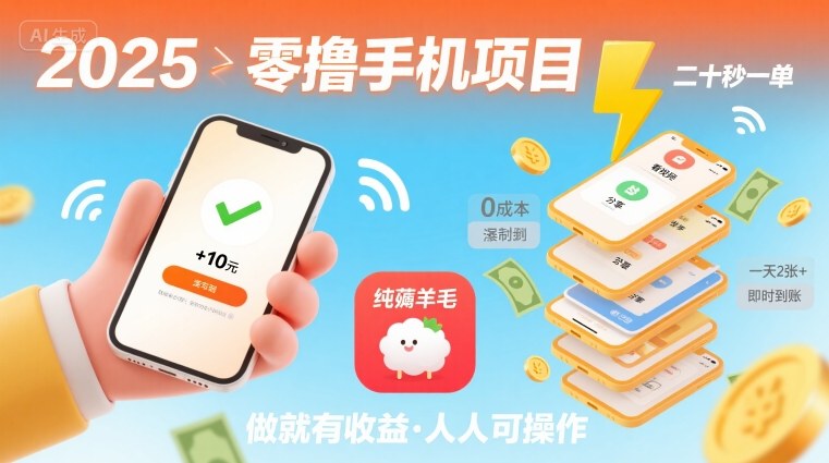 2025年零撸手机项目,二十秒一单,纯薅羊毛 一天2张+做就有-网创星球