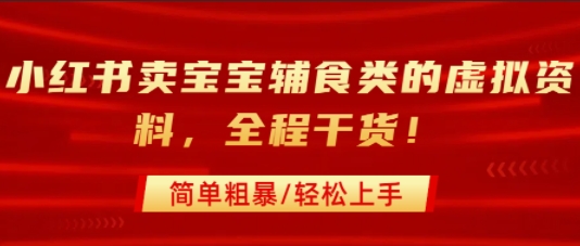 小红书卖宝宝辅食类的虚拟资料，从引流到私域变现，全程干货，简单粗暴，轻松上手-网创星球