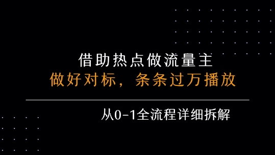 借力热点，乘顺风车玩流量主，条条过万播放， 每月收益5k+，从0-1全流程详细拆解-网创星球