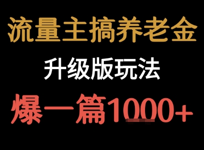 流量主之养老金升级版玩法  爆一篇收益1k+-网创星球