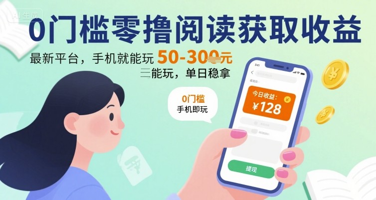 0门槛零撸阅读获取收益：最新平台，手机就能玩，单日稳拿 50-3张 【揭秘】-网创星球