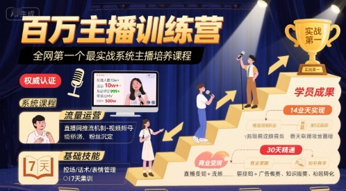 百万主播训练营，全网第一个最实战系统主播培养课程-网创星球