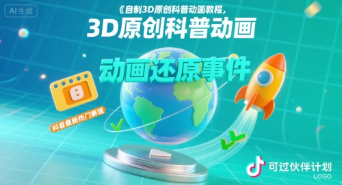 自制3D原创科普动画教程，动画还原事件，抖音最新热门赛道，可过伙伴计划-网创星球