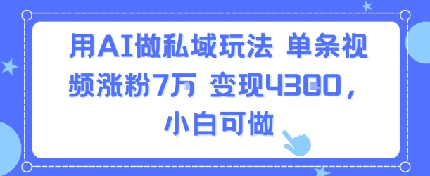用AI做私域玩法，单条视频涨粉7W变现4.3k，小白可做-网创星球