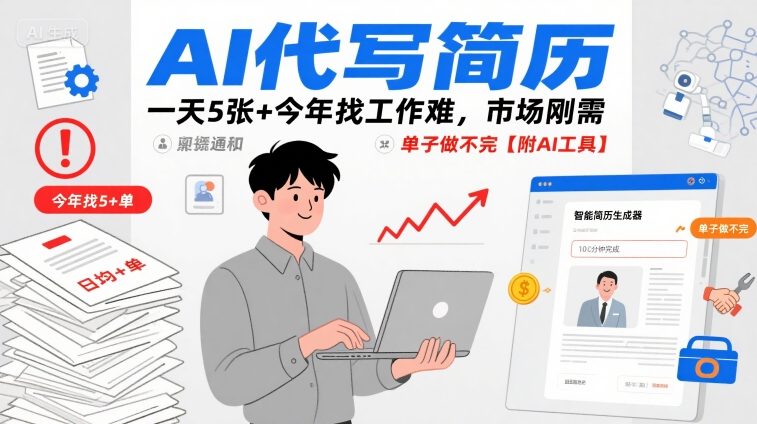 AI代写简历，一天5张+今年找工作难，市场刚需，单子做不完【附AI工具】-网创星球