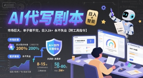 AI代写剧本，市场巨大，单子做不完，日入1k+ 永不失业【附工具指令】-网创星球