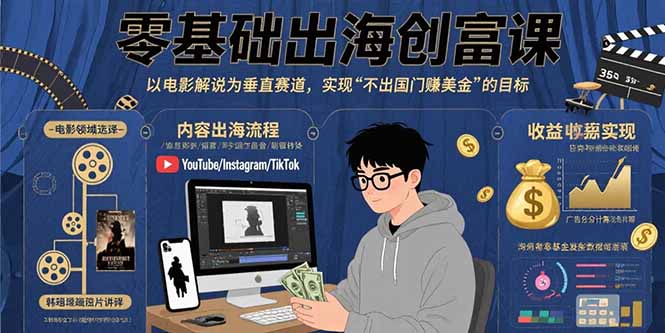 零基础出海创富课：以电影解说为垂直赛道，实现不出国门赚美金的目标-网创星球
