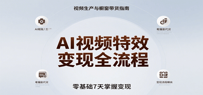AI视频特效变现全流程，零基础7天掌握视频生产到橱窗带货变现-网创星球