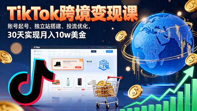 TikTok跨境变现课：账号起号、独立站搭建、投流优化，30天实现月入10w美金-网创星球
