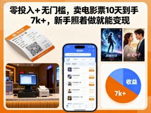 零投入+无门槛,卖电影票10天到手7k+,新手照着做就能变现【揭秘】-网创星球