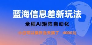 蓝海信息差新玩法，全程AI矩阵自动化小白可以操作当天搞了1k+-网创星球