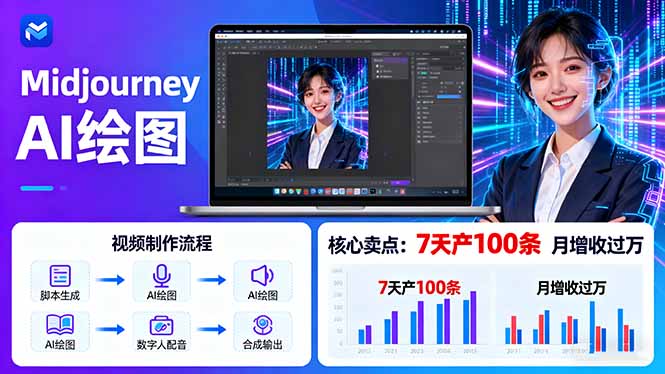 AI绘图照片开口说话视频制作：Midjourney+数字人，7天产100条月增收过万-网创星球