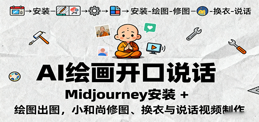 AI绘画开口说话，Midjourney安装 + 绘图出图，小和尚修图、换衣与说话视频制作-网创星球