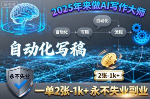2025年来做AI写作大师，自动化写稿，一单2张-1k+，永不失业副业-网创星球