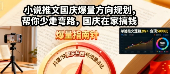 小说推文国庆爆量方向规划，帮你少走弯路，国庆在家搞钱-网创星球