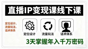 直播IP变现课线下课，定位设计、流量玩法、话术体系，3天掌握年入千万密码-网创星球
