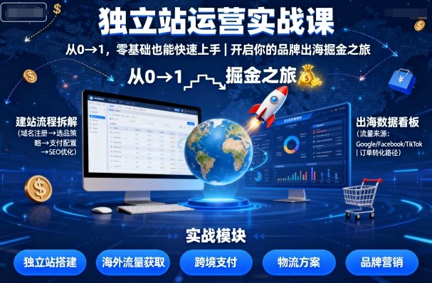独立站运营实战课，​从0到1，零基础也能快速上手，开启你的品牌出海掘金之旅-网创星球