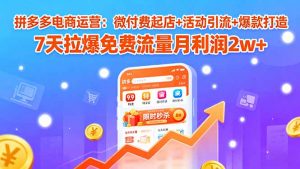 拼多多电商运营：微付费起店+活动引流+爆款打造 7天拉爆免费流量月利润2w+-网创星球