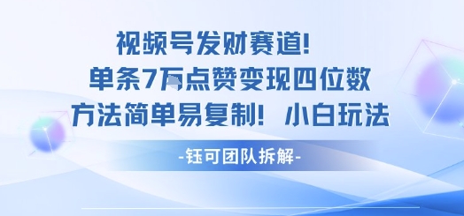 视频号发财赛道单条7W点赞变现四位数方法简单易复制小白玩法-网创星球