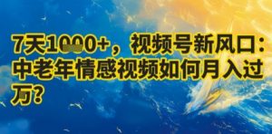 7天收益1k+，视频号新风口：中老年情感视频如何月入过W?-网创星球