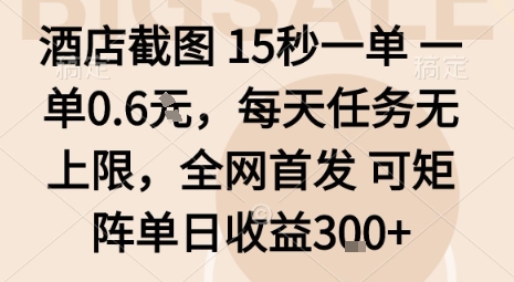 酒店截图15秒一单,一单0.6米,每天任务无上限,全网首发可矩阵单日收益3张【揭秘】-网创星球
