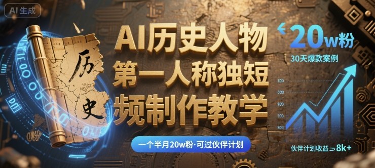 最新AI历史人物第一人称独白短视频制作教学，一个半月20w粉，可过伙伴计划-网创星球